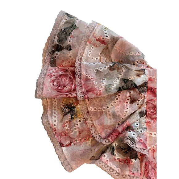 NWT Alice + Olivia “Minda” Floral Eyelet Ruffle-Sleeve Tie-Neck Blouse Size M - Picture 11 of 11